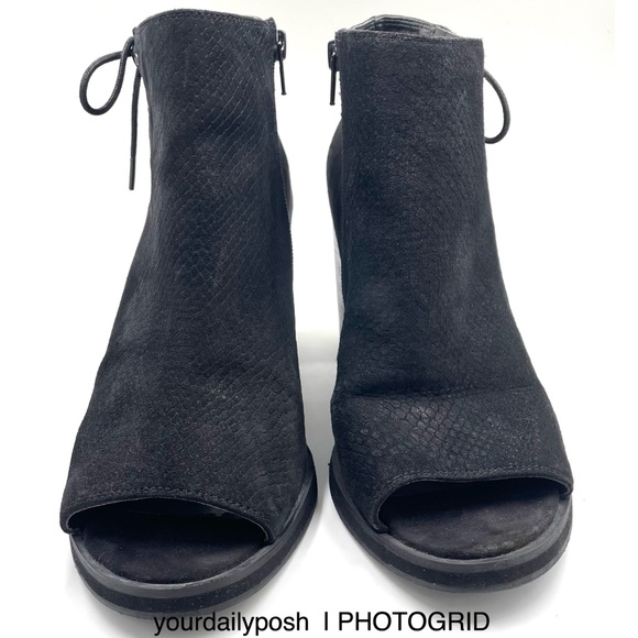 Nine West black suede peep toe lace-up cutout block heel ankle boots US 9 - Picture 4 of 13